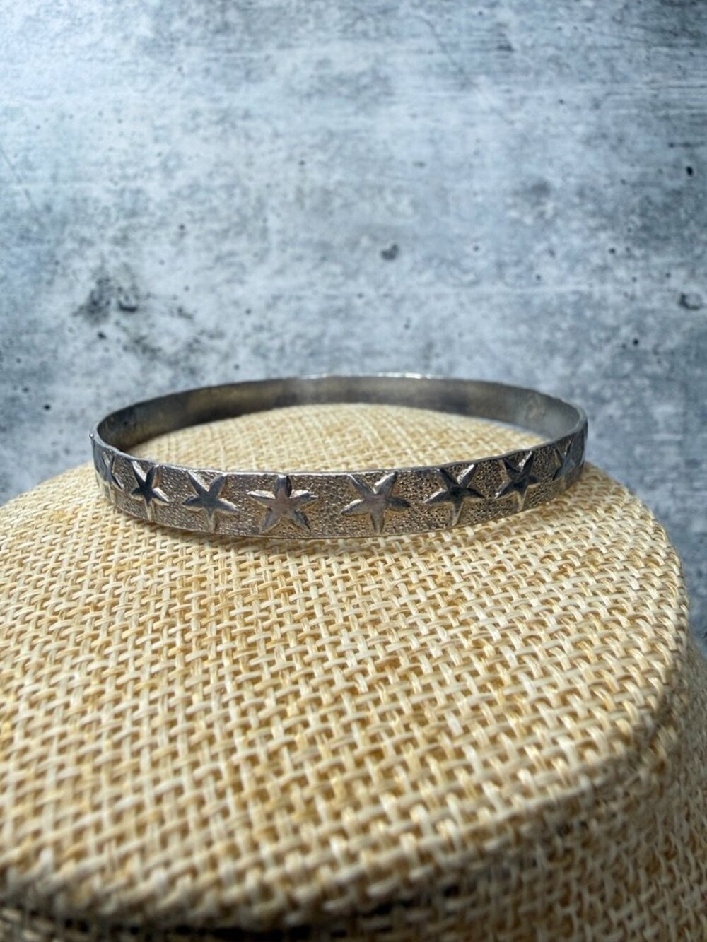 Taxco Sterling Silver Star Embossed Bangle Bracelet
